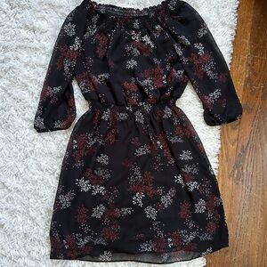 Maurices Black Dress with Red Floral Design